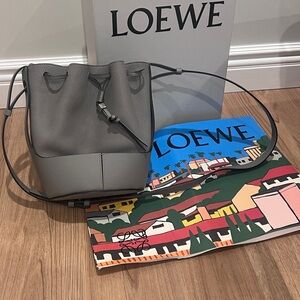 NIB Loewe Balloon small Size Gray Smoke Leather Bucket Shoulder Bag receipt